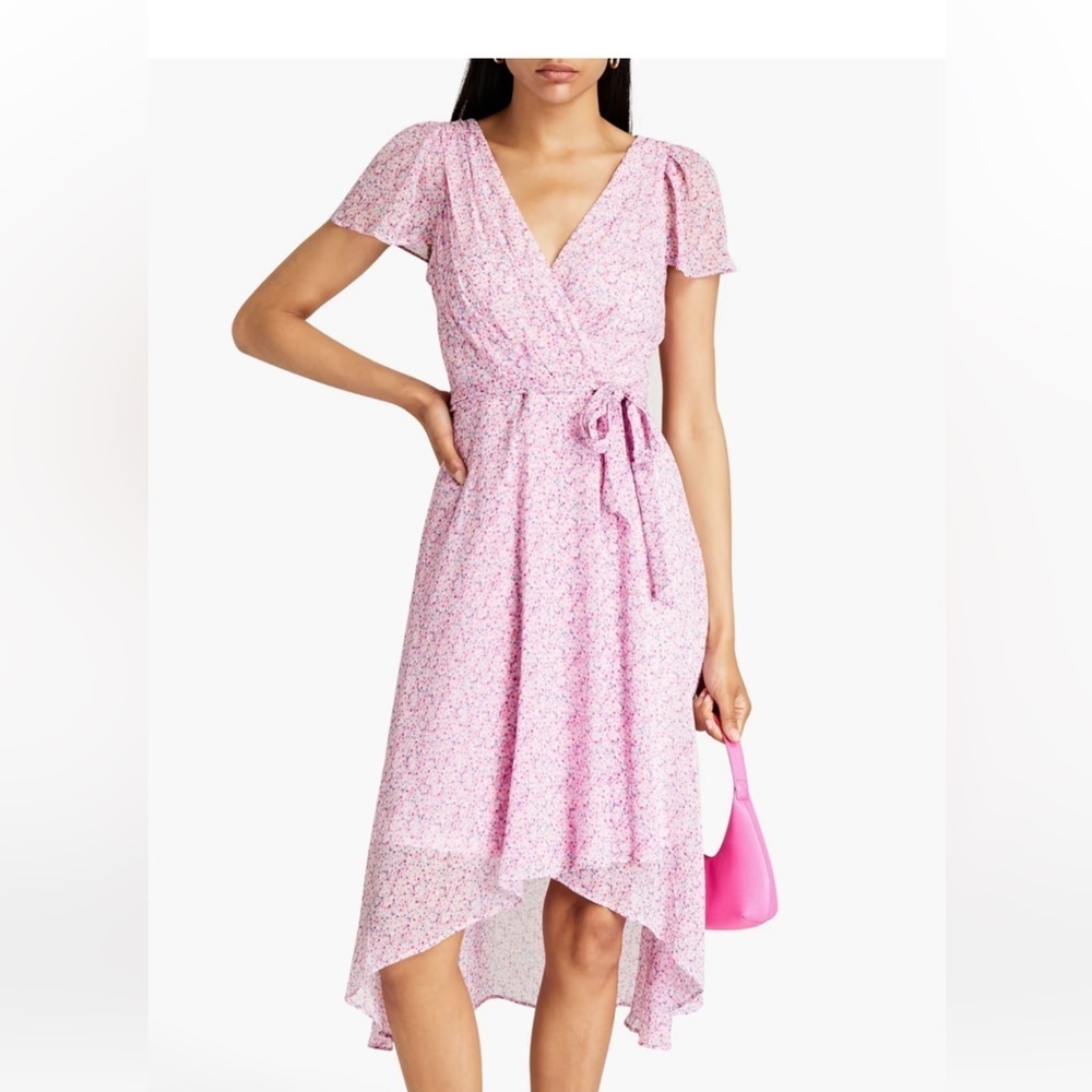 DKNY Faux Wrap Midi Dress in Floral Pink Sz 8